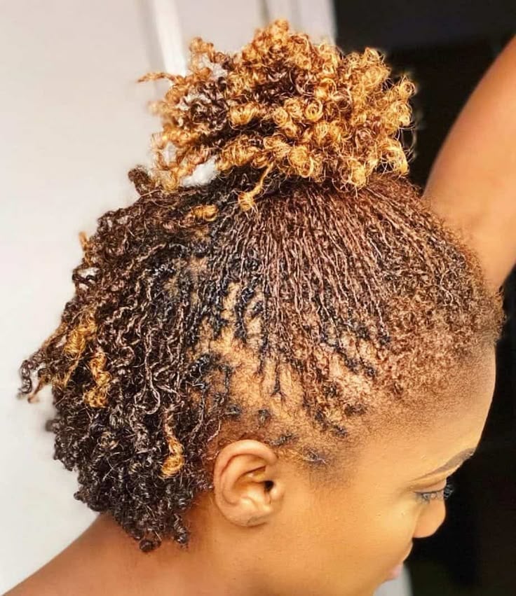 Short Locs Bun With Blonde Highlights Short Locs Bun With Blonde Highlights — Loc Styles 2027 for Work
