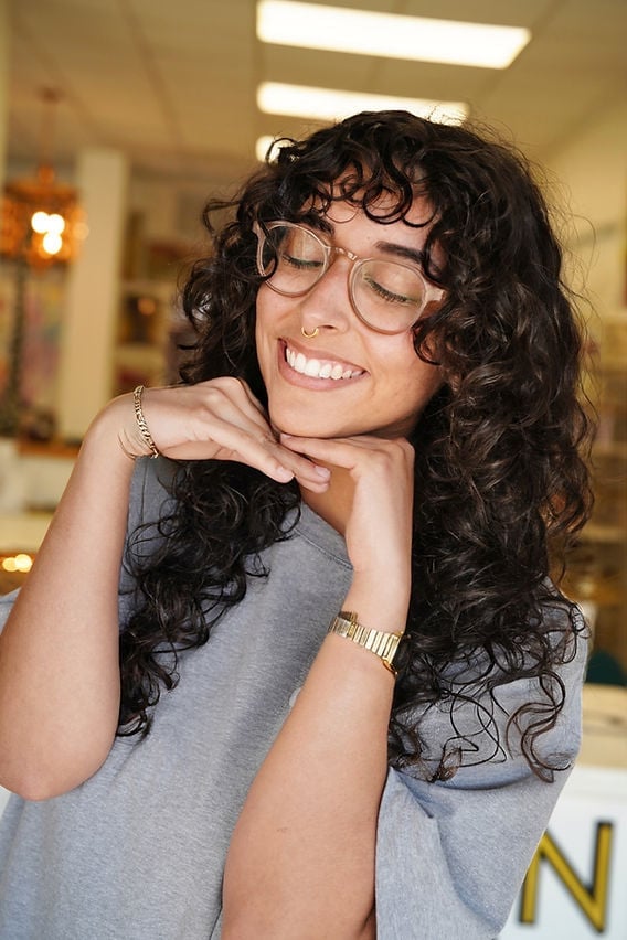 Collarbone Dark Hair With Curtain Bangs, Curly Collarbone Dark Hair With Curtain Bangs, Curly — Loose Perm 2027