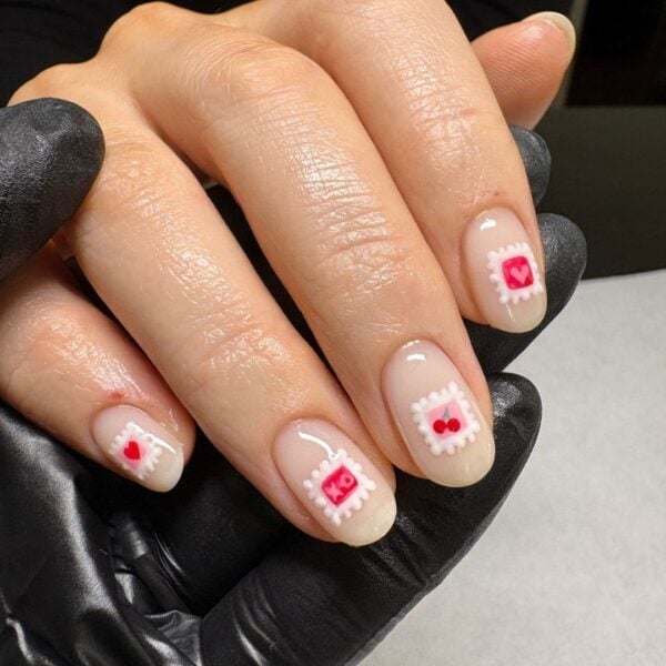 Medium Oval Nude with Stamp Art Accents Medium Oval Nude with Stamp Art Accents — Love Letter Nails 2027