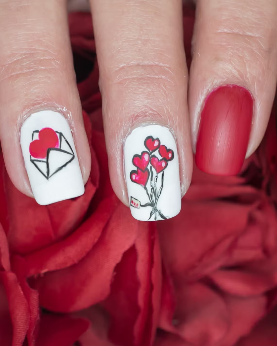 Short Square White with Envelope and Heart Bouquet Short Square White with Envelope and Heart Bouquet — Love Letter Nails 2027