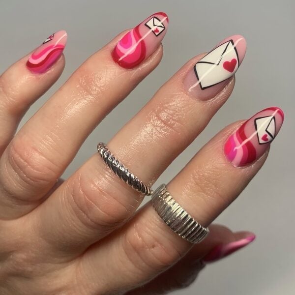 Long Stiletto Pink with Envelope and Wavy French Tips Long Stiletto Pink with Envelope and Wavy French Tips — Love Letter Nails 2027
