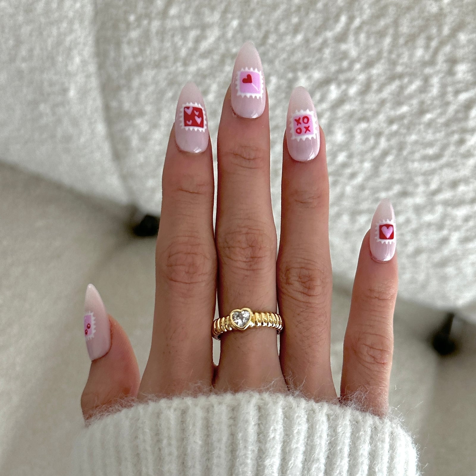 Medium Almond Pale Pink with Stamp Decals Medium Almond Pale Pink with Stamp Decals — Love Letter Nails 2027
