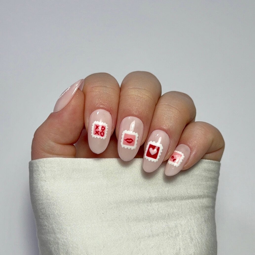 Medium Almond Soft Pink with Individual Stamp Stickers Medium Almond Soft Pink with Individual Stamp Stickers — Love Letter Nails 2027