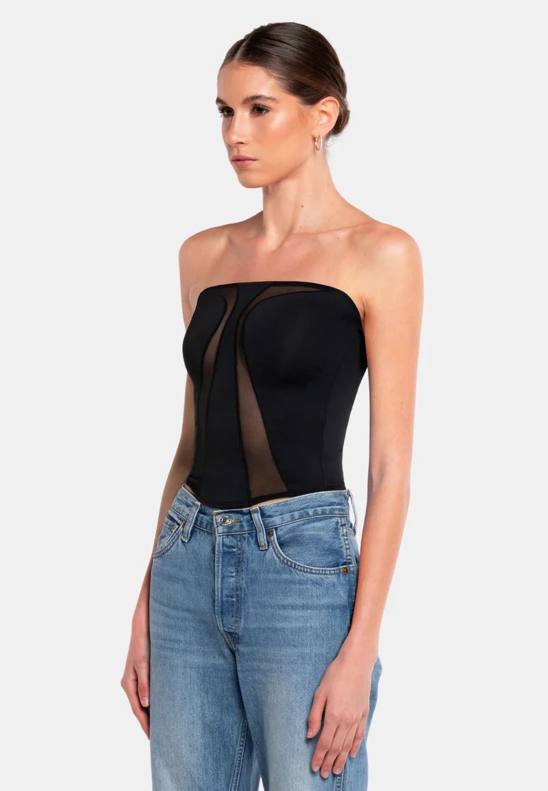 Strapless Mesh Top With Straight-Leg Jeans — Mesh Top Outfits 2027