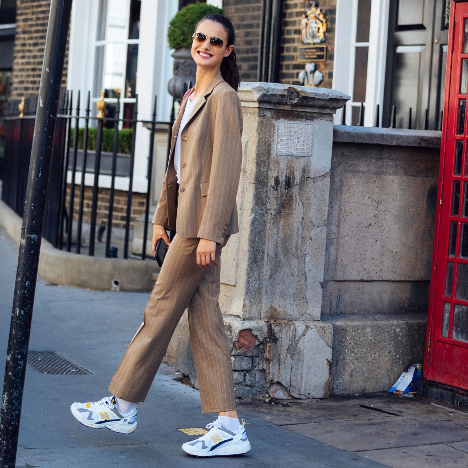 Pinstripe Suit Meets Yellow Accents Pinstripe Suit Meets Yellow Accents — New Balance Outfits 2027