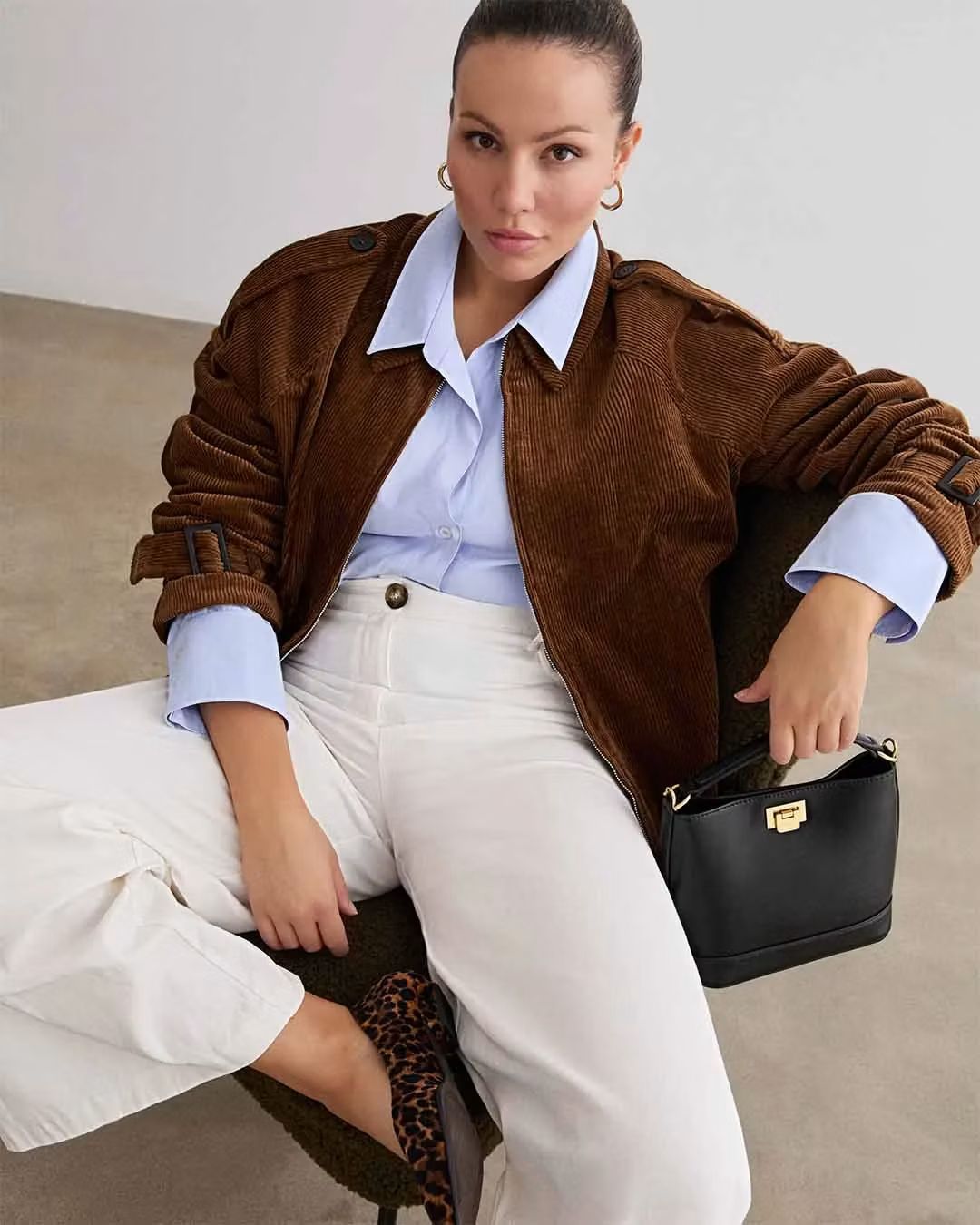 Corduroy Bomber Jacket and White Trousers for Casual Refinement Corduroy Bomber Jacket and White Trousers for Casual Refinement — Clean Girl Outfits 2027