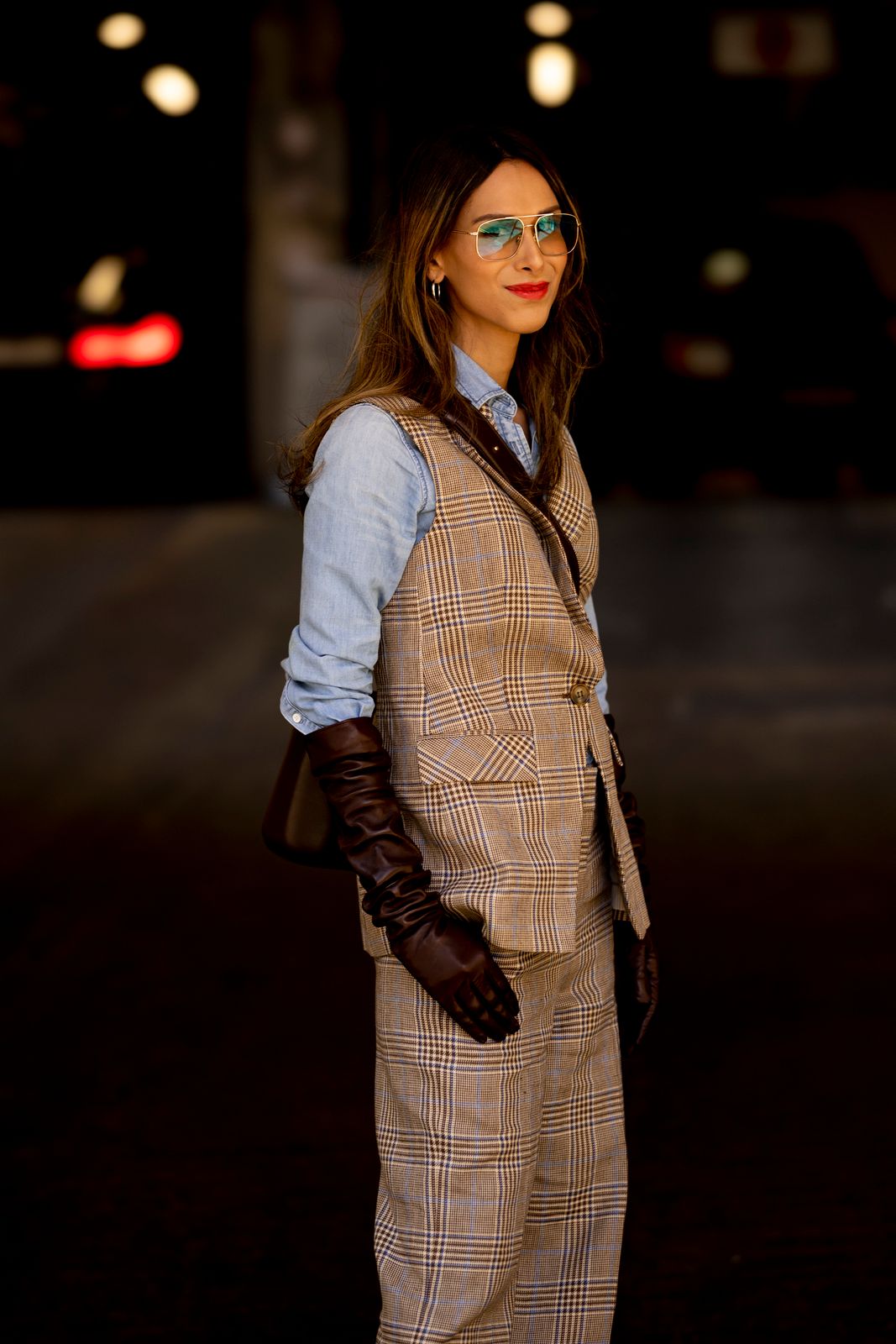 Plaid Vest with Leather Gloves and Loafers Plaid Vest with Leather Gloves and Loafers — Vest Outfits 2027