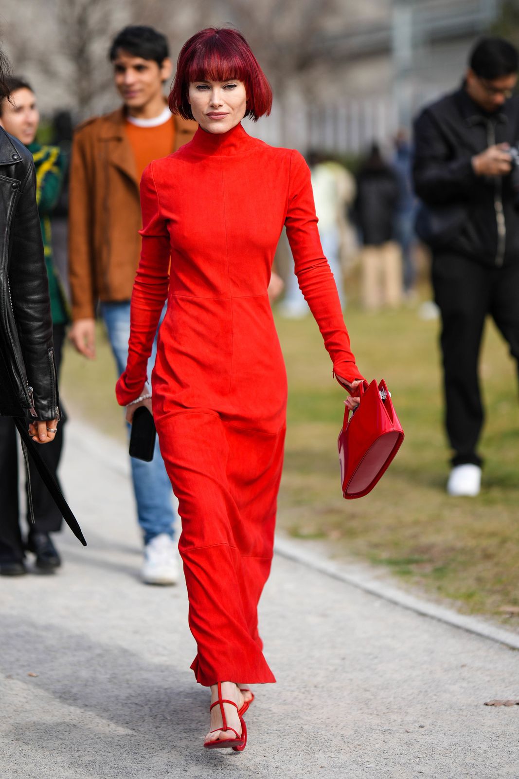 Sleek Red Suede Dress for a Monochromatic Statement Sleek Red Suede Dress for a Monochromatic Statement — Red Outfits 2027