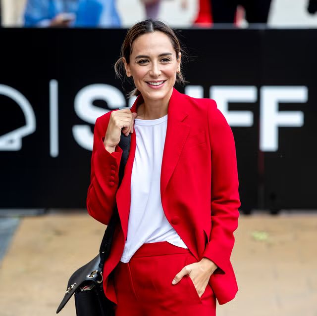 Casual Red Suit with White Tee and Sneakers Casual Red Suit with White Tee and Sneakers — Red Outfits 2027
