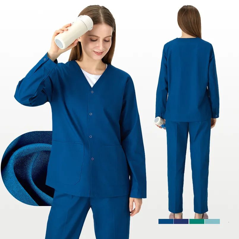 Long-Sleeve V-Neck Scrubs Over a White T-Shirt — Nurse Outfits 2027