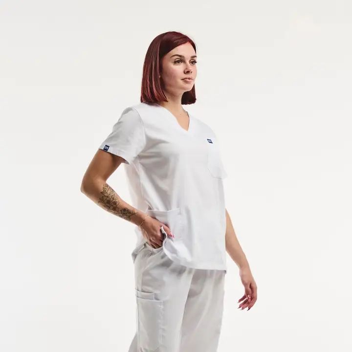 Modern White and Grey Scrubs with Subtle Logo — Nurse Outfits 2027