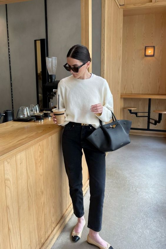 Cream Oversized Sweater with Straight-Leg Jeans and Ballet Flats Cream Oversized Sweater with Straight-Leg Jeans and Ballet Flats — Everyday Outfits 2027
