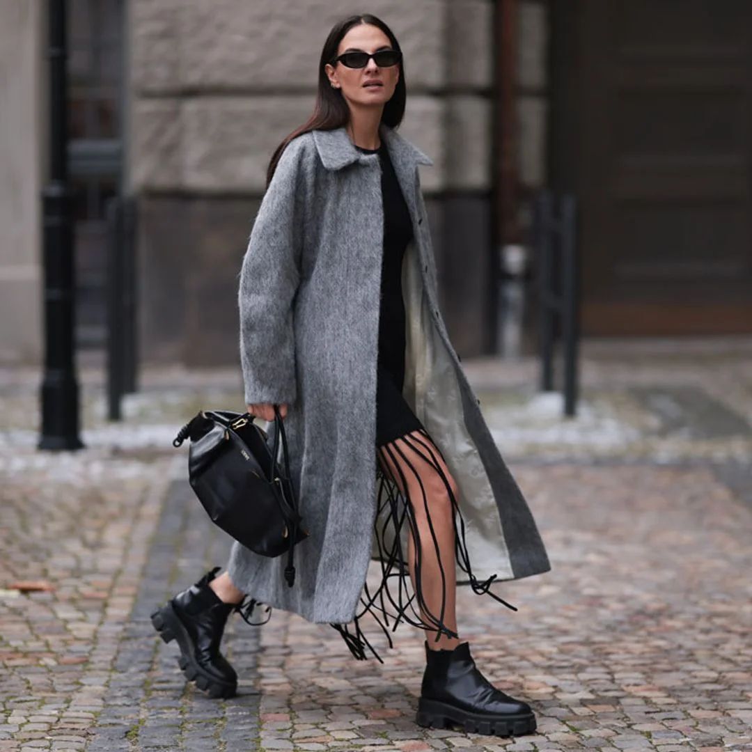 Fuzzy Grey Coat Over a Fringe Mini Dress for an Edgy Birthday Fuzzy Grey Coat Over a Fringe Mini Dress for an Edgy Birthday — Birthday Outfits 2027