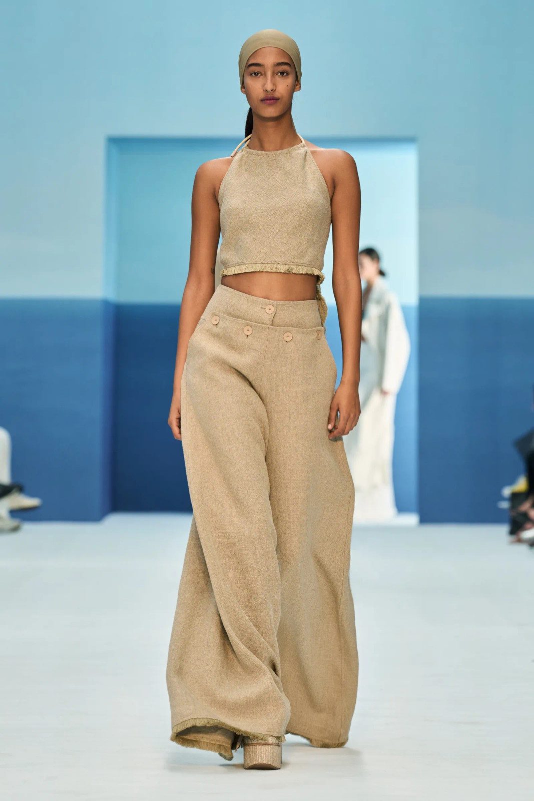 Beige Linen Halterneck Crop Top and Wide-Leg Trousers Beige Linen Halterneck Crop Top and Wide-Leg Trousers — Linen Outfits 2027