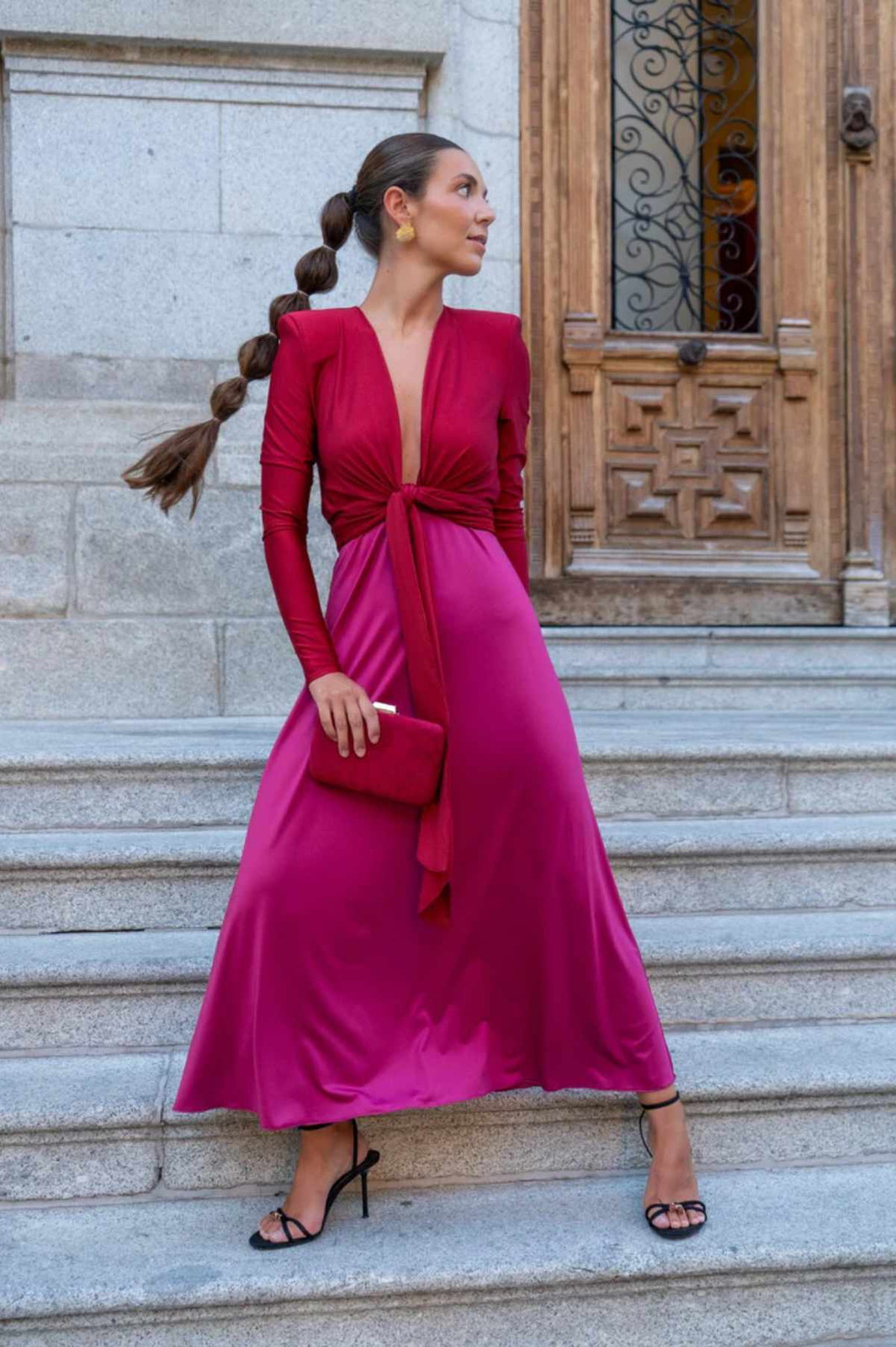 Red Wrap Top and Pink A-Line Skirt Maxi Dress Red Wrap Top and Pink A-Line Skirt Maxi Dress — Pink and Red Outfits 2027