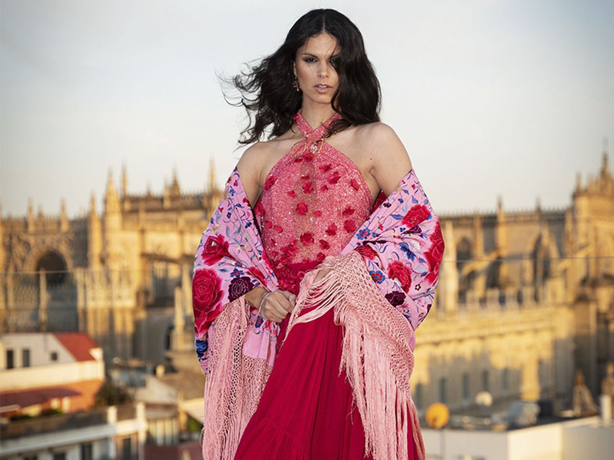 Pink Halter Top and Red Tiered Skirt with Floral Shawl Pink Halter Top and Red Tiered Skirt with Floral Shawl — Pink and Red Outfits 2027