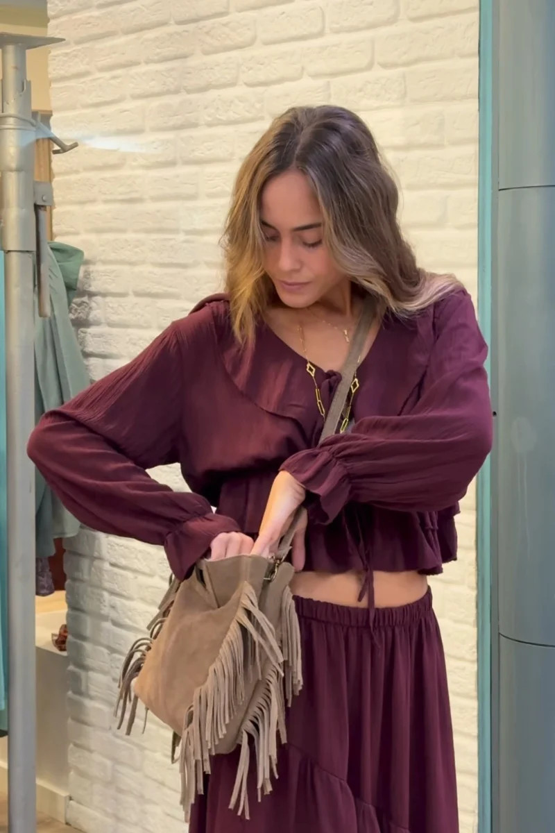 Maroon Ruffle Top and Skirt Set for Boho Casual Charm Maroon Ruffle Top and Skirt Set for Boho Casual Charm — Ruffle Top Outfits 2027