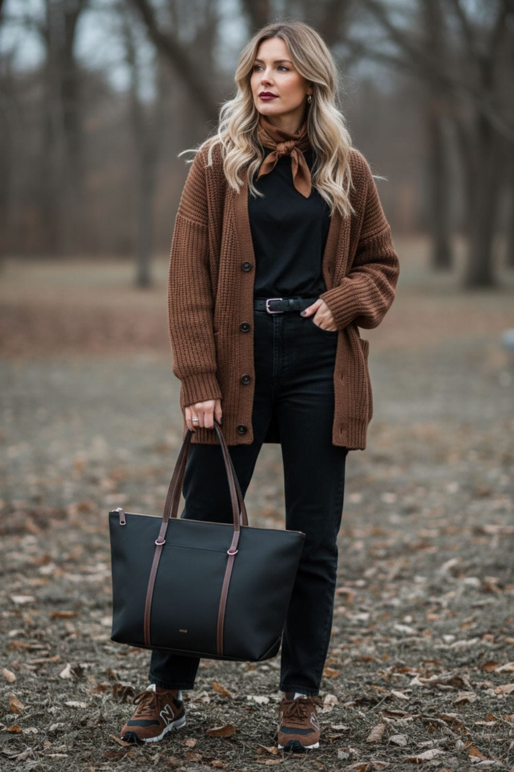 Turtleneck Oversized Cardigan Jeans Cozy Chocolate Brown Knit Cardigan and Jeans Turtleneck Oversized Cardigan Jeans Cozy Chocolate Brown Knit Cardigan and Jeans — Chocolate Brown Outfits 2027
