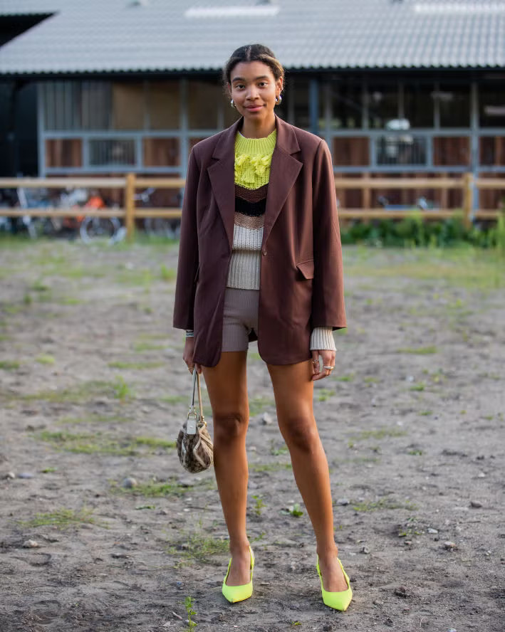 Casual Chocolate Brown Blazer with Yellow Accents Casual Chocolate Brown Blazer with Yellow Accents — Chocolate Brown Outfits 2027