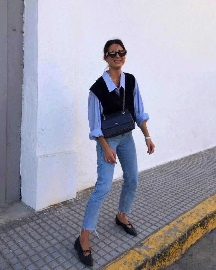 Black Pointed-Toe Flats Outfit Idea Black Pointed-Toe Flats Outfit Idea — Sweater Vest Outfits 2027