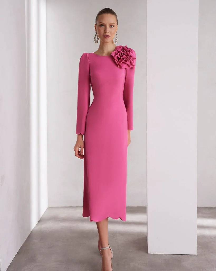 Feminine Flair: Bright Pink Midi Dress with Floral Applique Feminine Flair: Bright Pink Midi Dress with Floral Applique — Mothers Day Outfits 2027