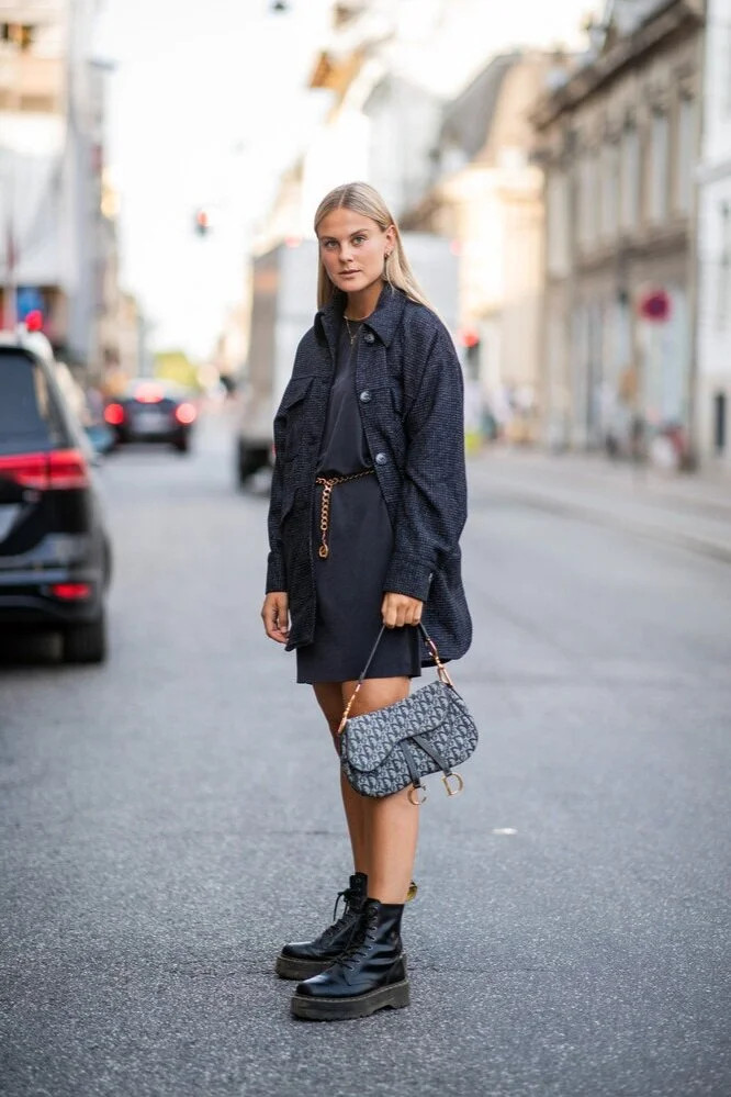 T-Shirt Dress and Shacket with Chain Belt T-Shirt Dress and Shacket with Chain Belt — Combat Boots Outfits 2027
