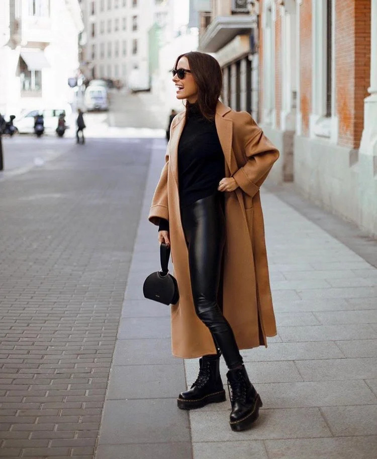 Camel Coat and Faux Leather Leggings with Combat Boots Camel Coat and Faux Leather Leggings with Combat Boots — Combat Boots Outfits 2027