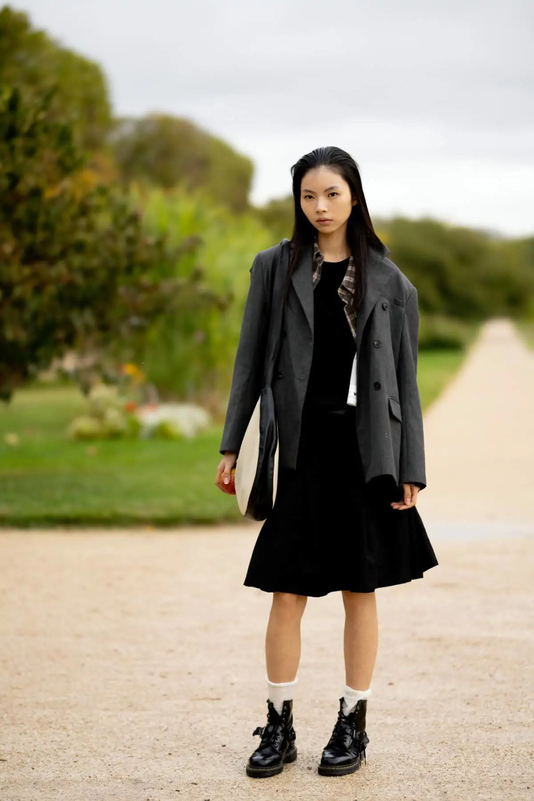 A-Line Dress and Grey Blazer with Combat Boots A-Line Dress and Grey Blazer with Combat Boots — Combat Boots Outfits 2027