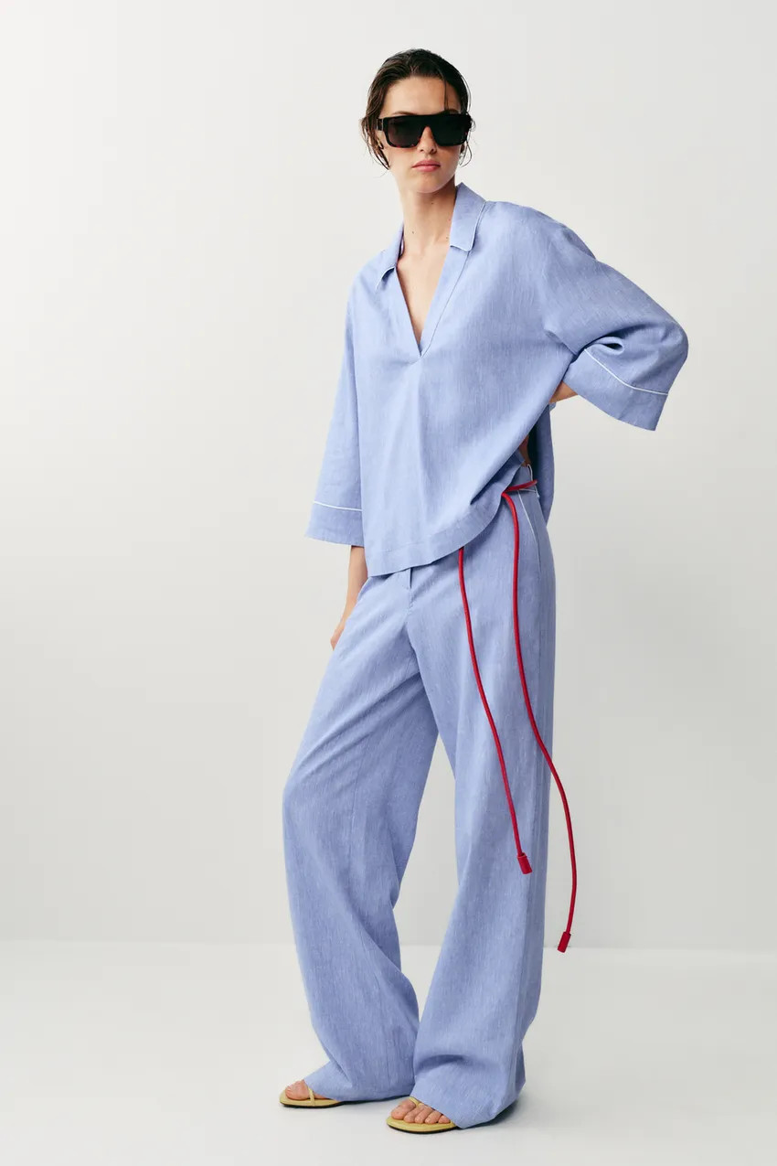 Linen Loungewear Set in Serene Sky Blue Linen Loungewear Set in Serene Sky Blue — Sky Blue Outfits 2027