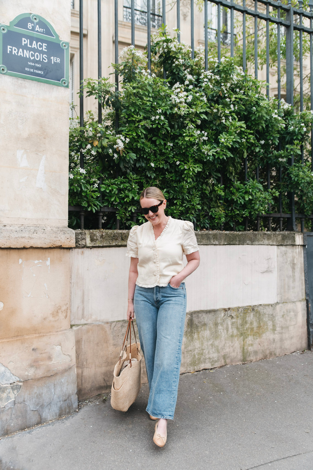 Light Blue Jeans with Puff-Sleeve Blouse Light Blue Jeans with Puff-Sleeve Blouse — Paris Outfits 2027