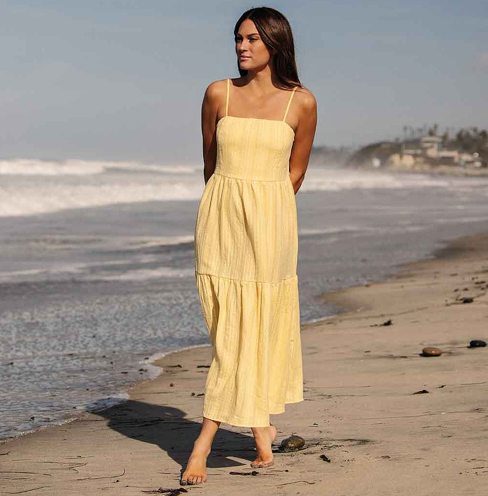 Pale Yellow Textured Cotton Maxi Dress for Beach Days Pale Yellow Textured Cotton Maxi Dress for Beach Days — Cabo Outfits 2027