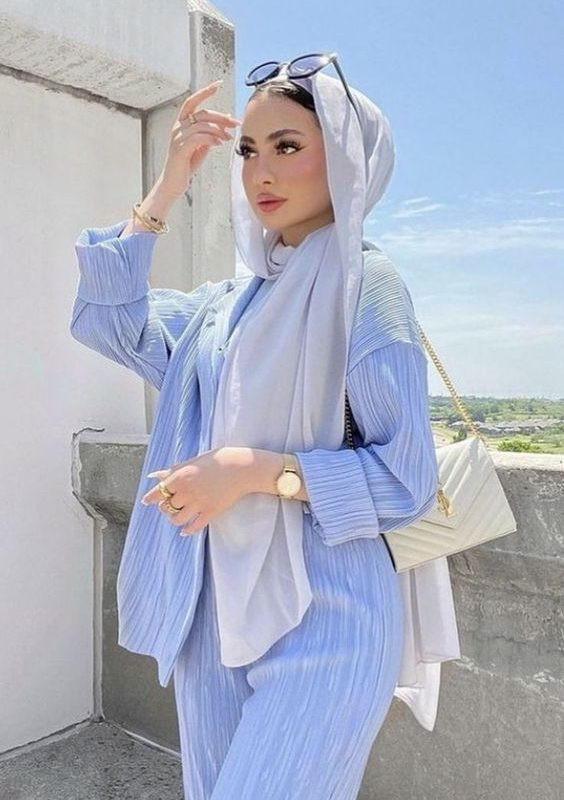 Textured Light Blue Set for Smart Casual Style Textured Light Blue Set for Smart Casual Style — Hijab Outfits 2027