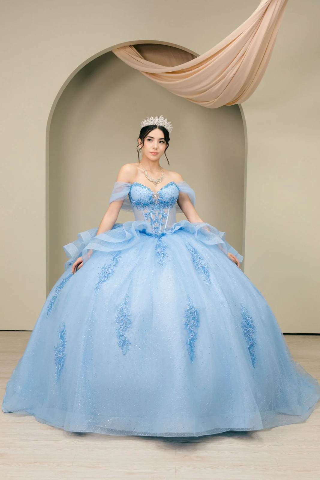 Blue Off-the-Shoulder Ballgown with Embellished Bodice Blue Off-the-Shoulder Ballgown with Embellished Bodice — Sweet 16 Dresses 2027