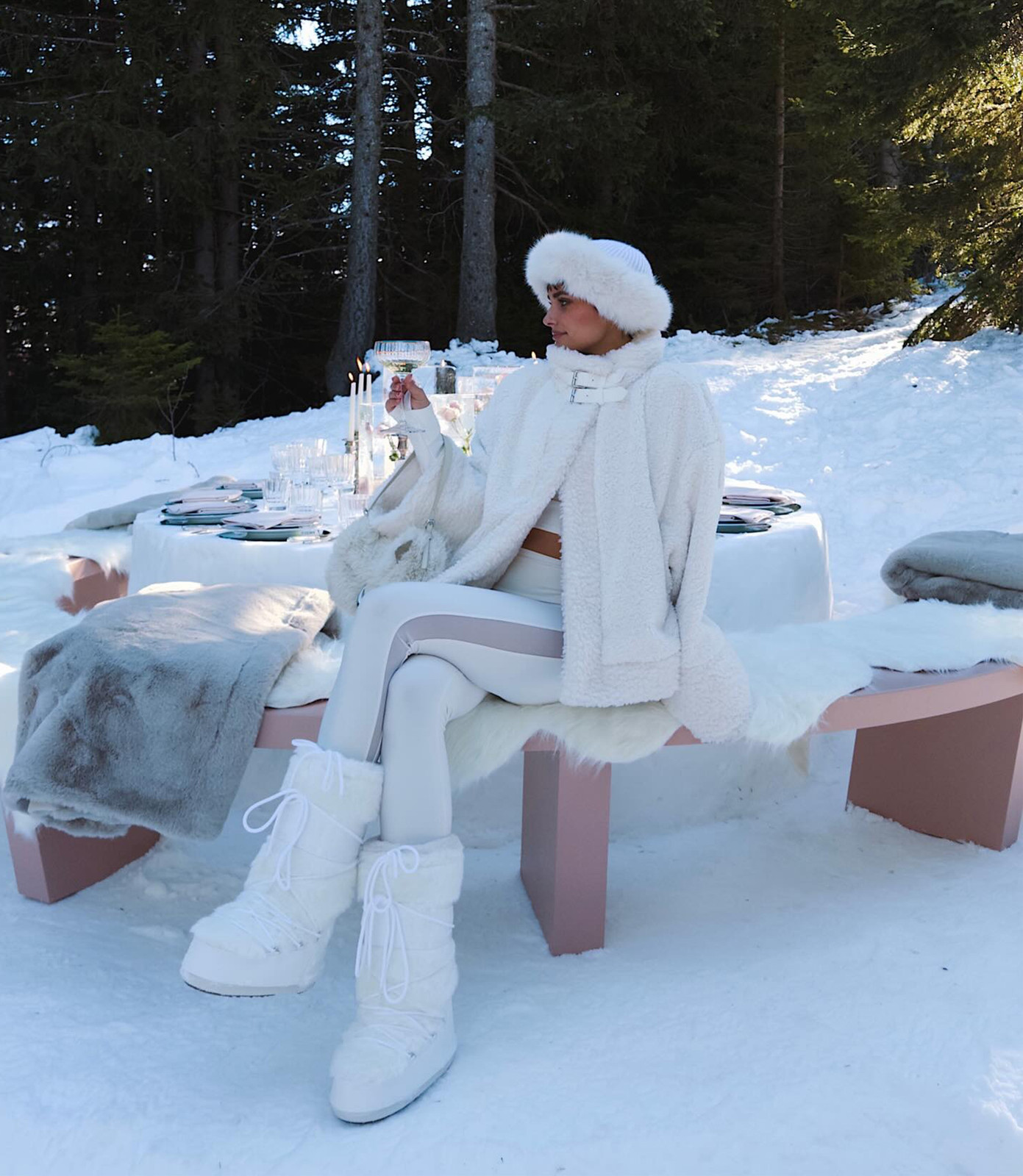 All-White Faux Fur Ensemble with Sheer Panels All-White Faux Fur Ensemble with Sheer Panels — Apres Ski Outfits 2027