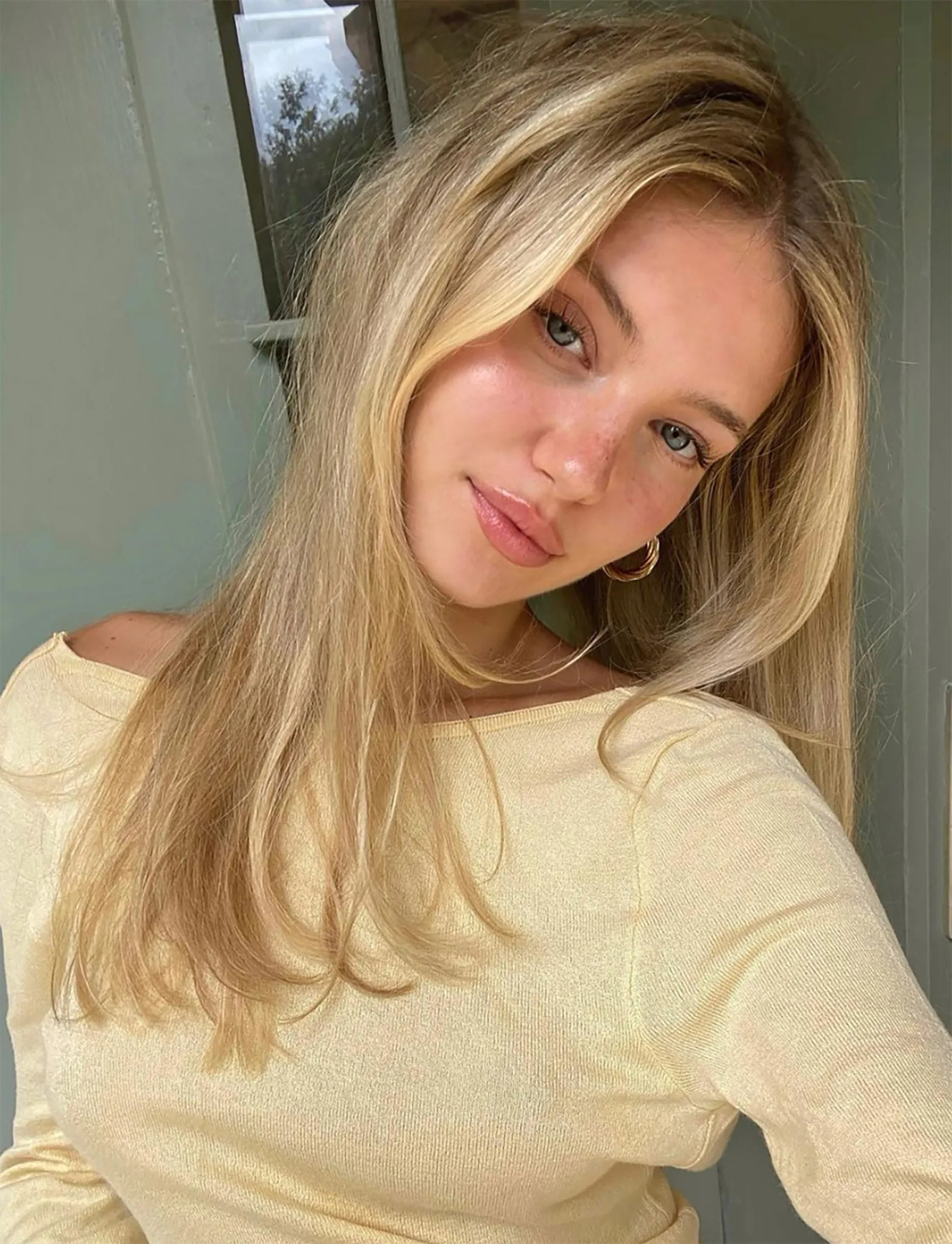 Vanilla Off-the-Shoulder Knit Top with Gold Hoops — Vanilla Girl Outfits 2027