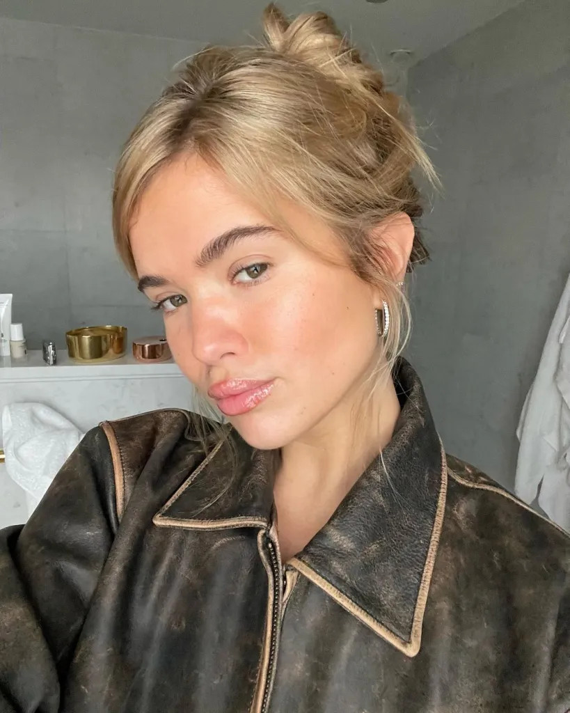 Distressed Brown Leather Jacket Detail — Vanilla Girl Outfits 2027
