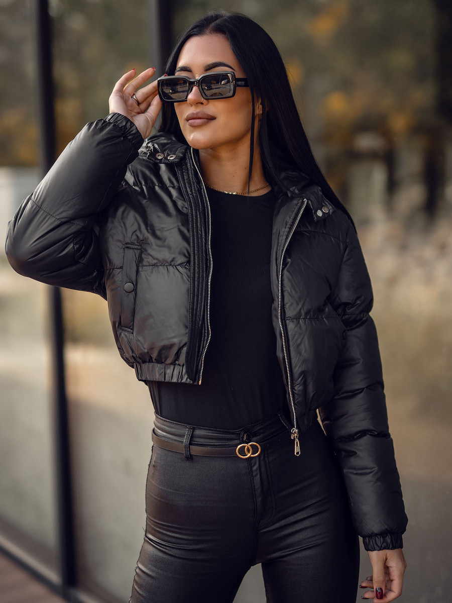Monochromatic Edge: Black Cropped Puffer with Faux Leather Monochromatic Edge: Black Cropped Puffer with Faux Leather — Cropped Puffer Outfits 2027