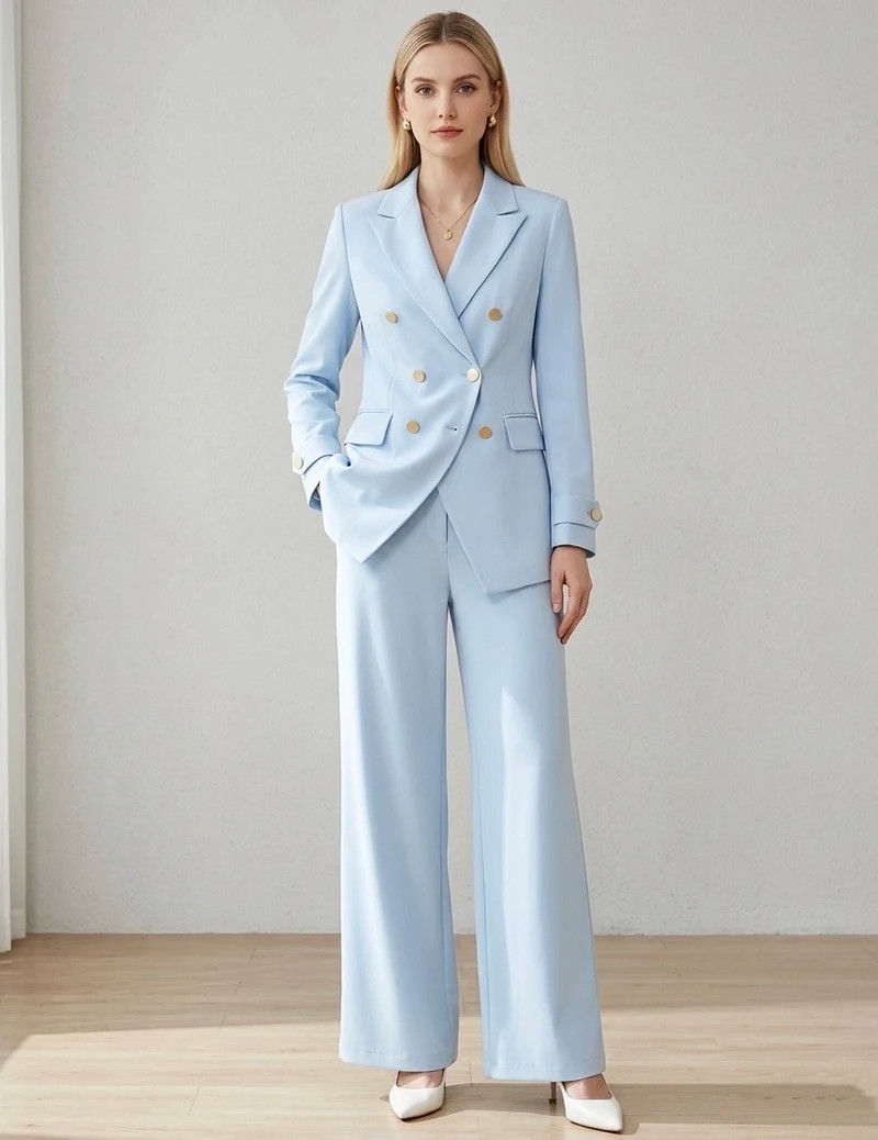 Light Blue Double-Breasted Suit: Gold Button Accents for Polish Light Blue Double-Breasted Suit: Gold Button Accents for Polish — Business Professional Outfits 2027