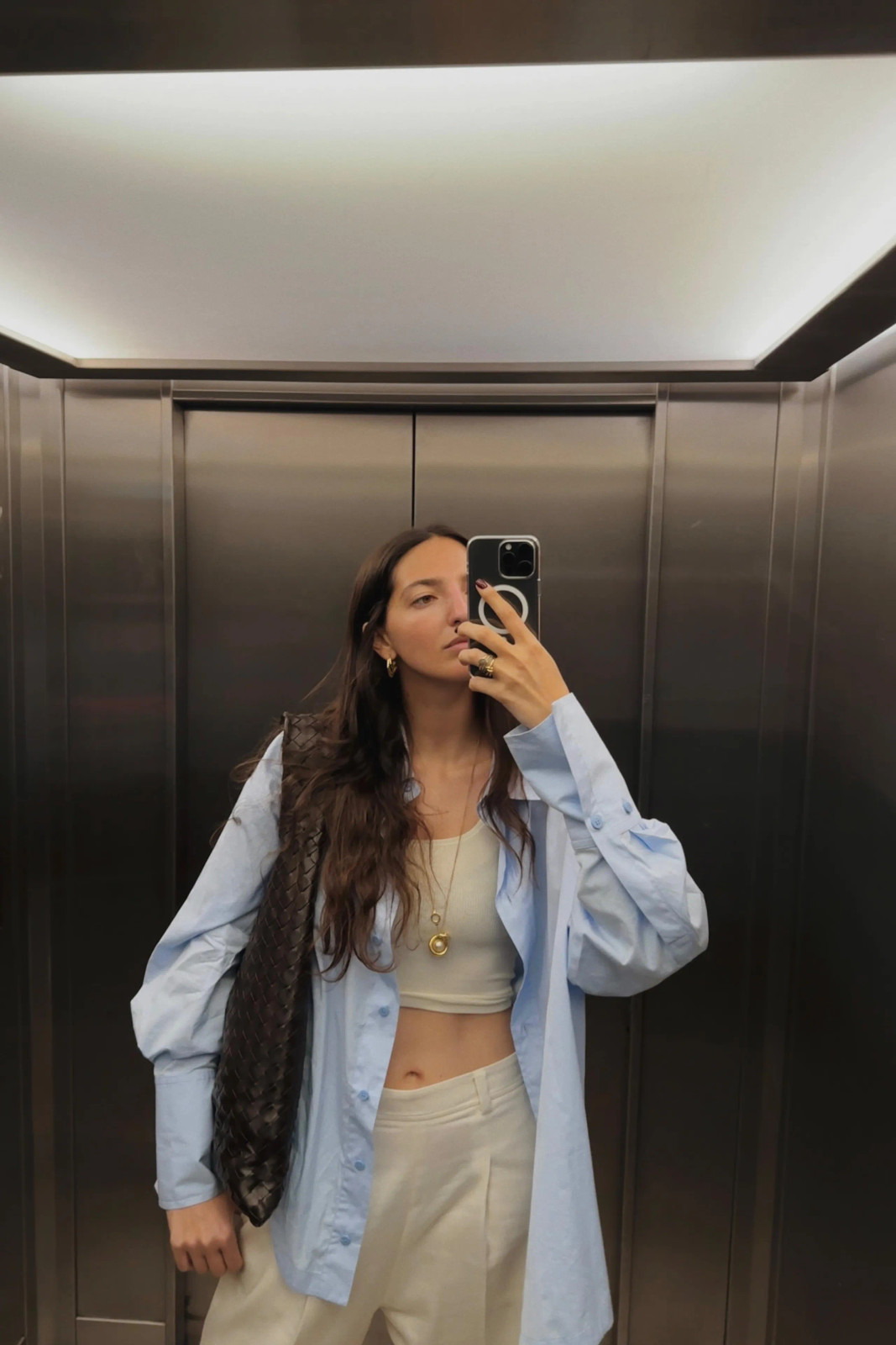 Effortless Cream Crop Top and White Trousers with Oversized Shirt Effortless Cream Crop Top and White Trousers with Oversized Shirt — Bid Day Outfits 2027