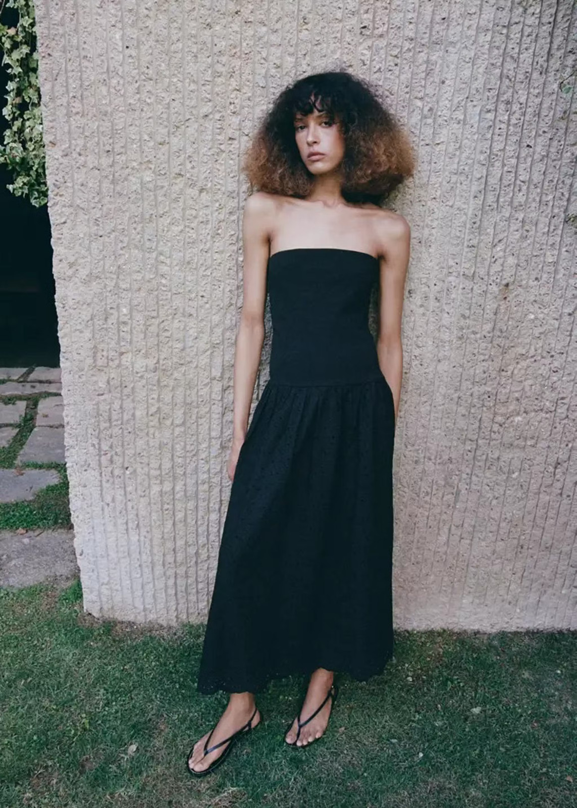 Elegant Black Strapless Midi Dress with Broderie Anglaise Detail Elegant Black Strapless Midi Dress with Broderie Anglaise Detail — Bid Day Outfits 2027