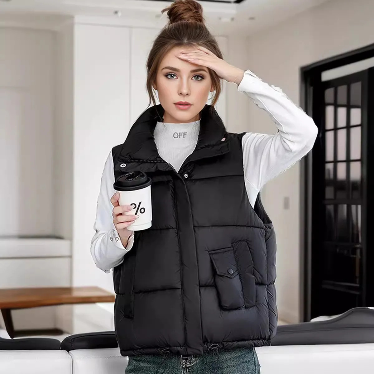 Practical Pockets: Black Vest with Long Sleeve Top and Jeans Practical Pockets: Black Vest with Long Sleeve Top and Jeans — Puffer Vest Outfits 2027