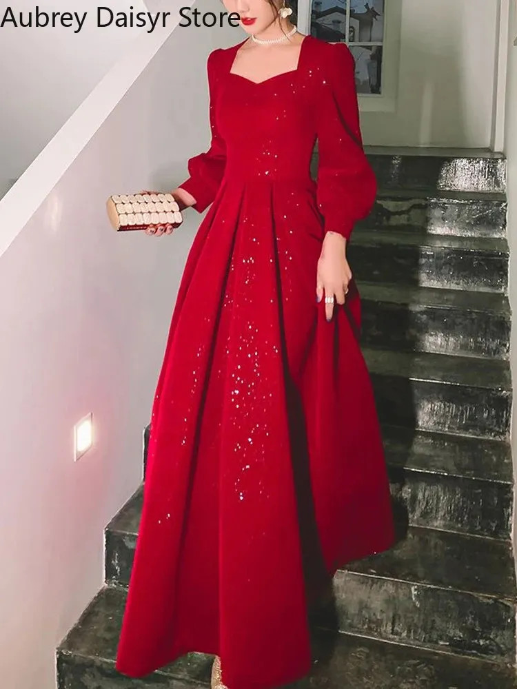 Captivating Red Velvet Gown with All-Over Sequins and A-Line Silhouette Captivating Red Velvet Gown with All-Over Sequins and A-Line Silhouette — Red Prom Dresses 2027