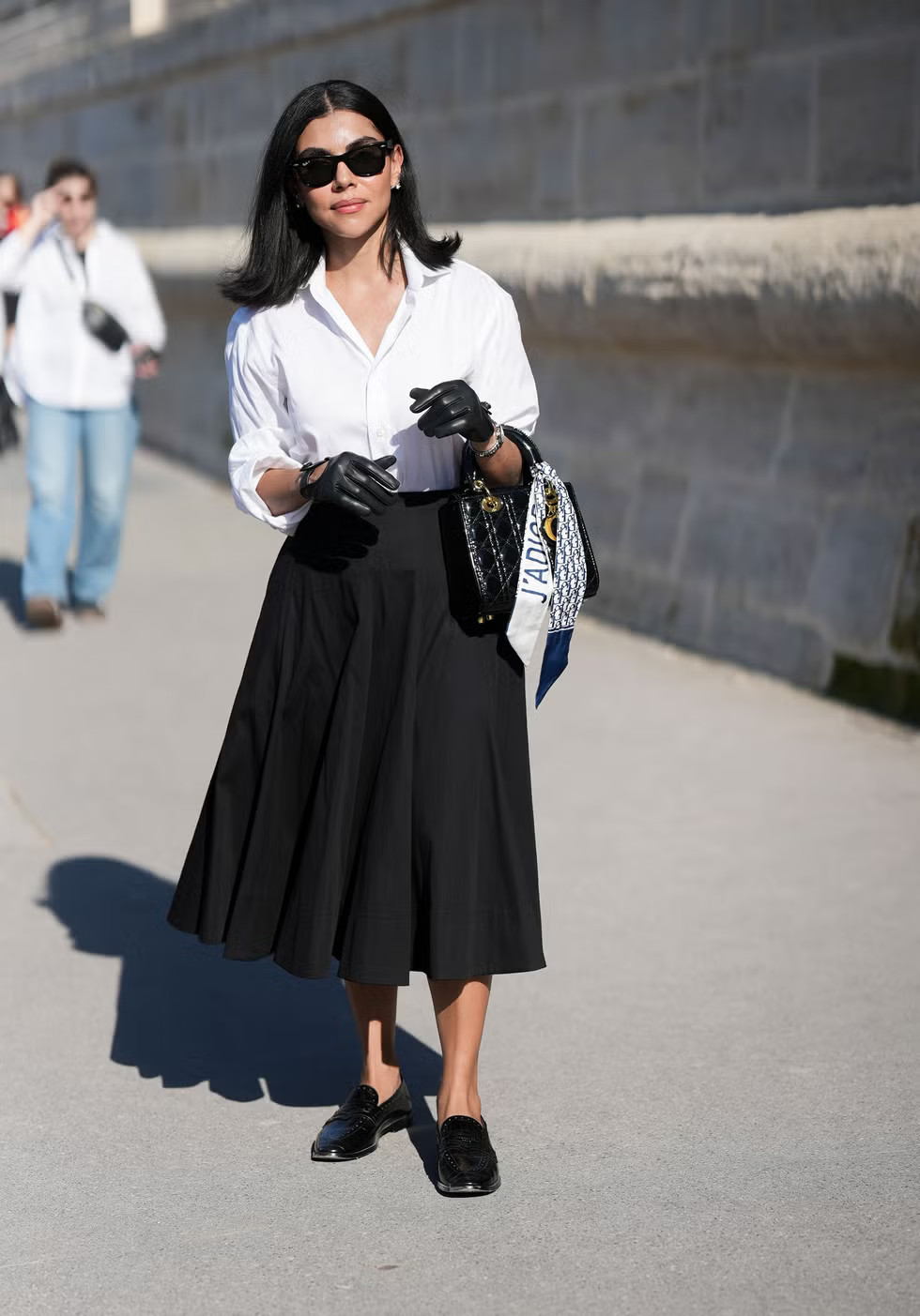 Monochromatic Black and White Skirt Suit with Leather Gloves Monochromatic Black and White Skirt Suit with Leather Gloves — Easter Church Outfits 2027