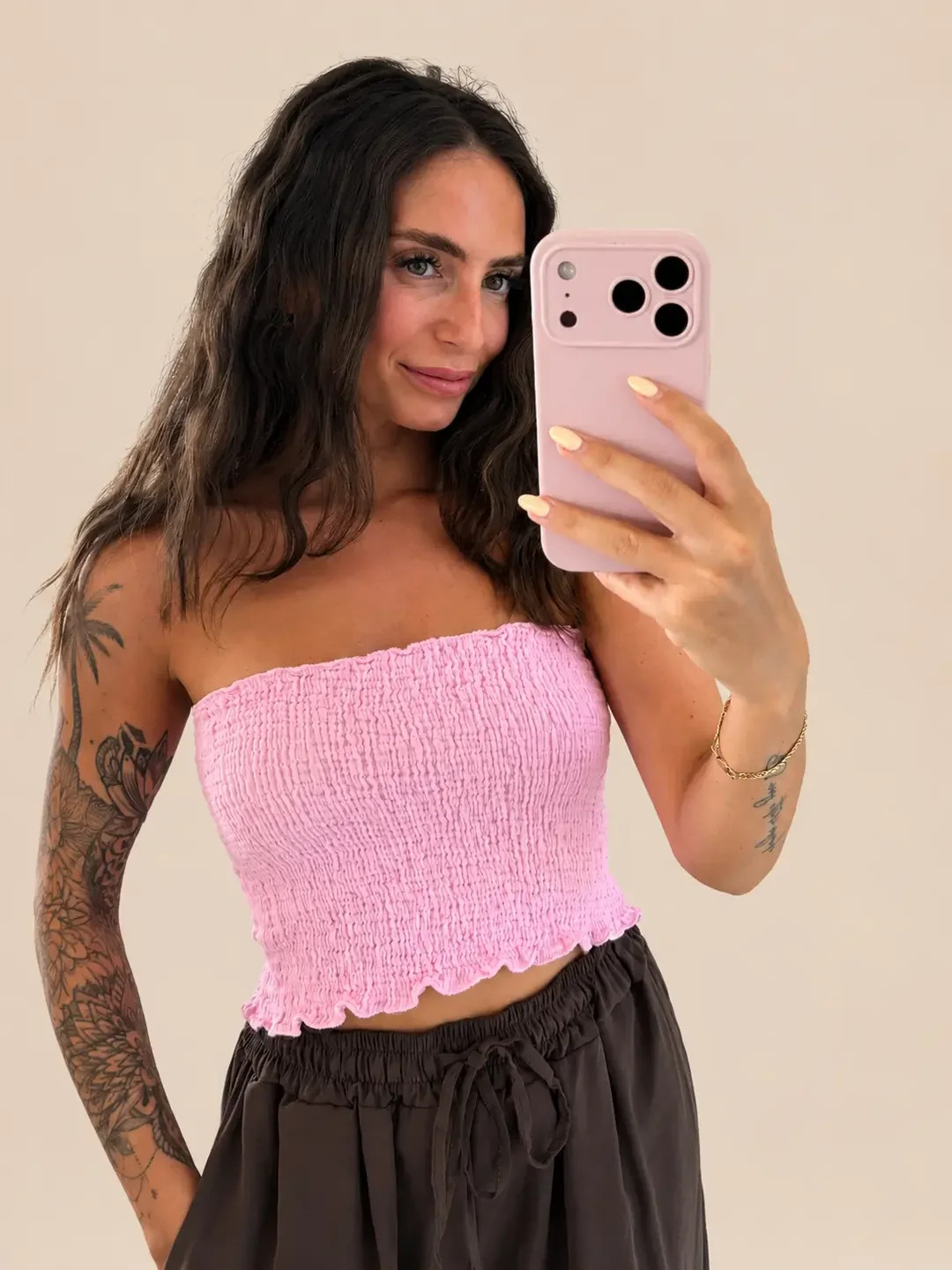 Pink Smocked Knit Tube Top Selfie Style Pink Smocked Knit Tube Top Selfie Style — Tube Top Outfits 2027