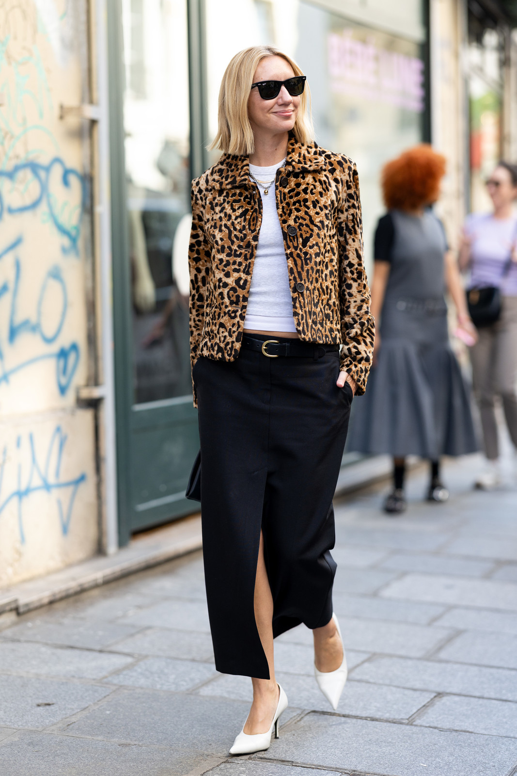 Leopard Print Jacket Over T-Shirt with Wide-Leg Skirt Leopard Print Jacket Over T-Shirt with Wide-Leg Skirt — Tube Top Outfits 2027