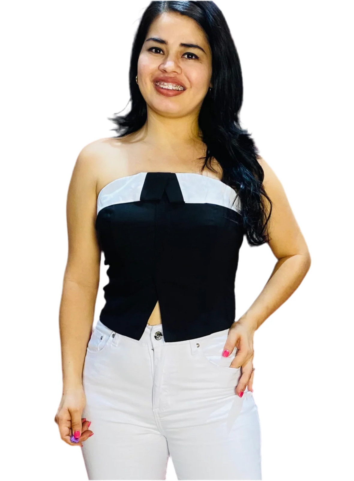 Colorblock Tube Top with White High-Waisted Pants Colorblock Tube Top with White High-Waisted Pants — Tube Top Outfits 2027