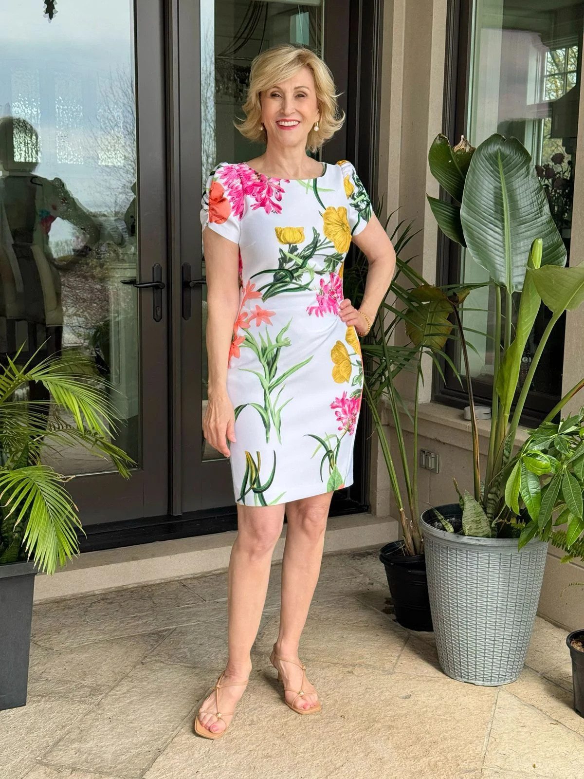 White Sheath Dress with Vibrant Floral Print — Cocktail Party Outfits 2027