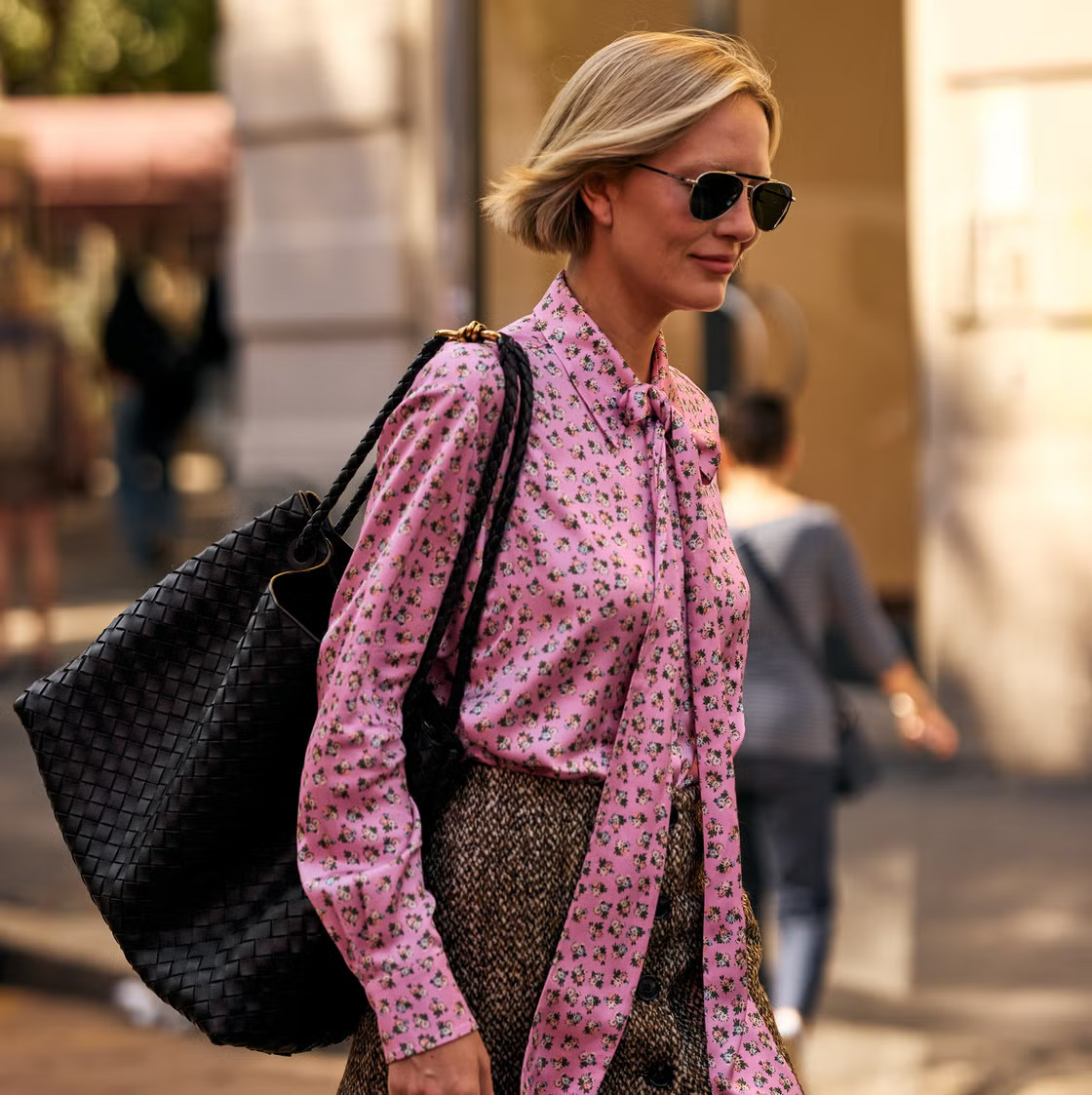 Floral Bow-Neck Blouse with Tweed Skirt Floral Bow-Neck Blouse with Tweed Skirt — Fall Capsule Wardrobe 2026