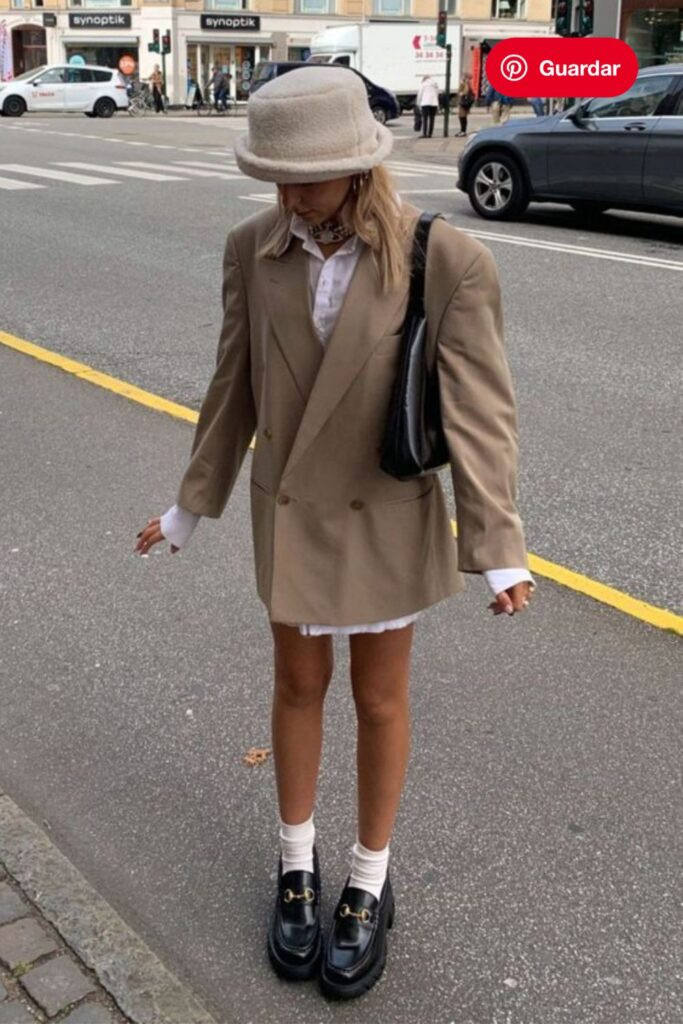 Chunky Statement: Loafers with Blazer Mini Dress and Bucket Hat Chunky Statement: Loafers with Blazer Mini Dress and Bucket Hat — Loafer Outfits 2027