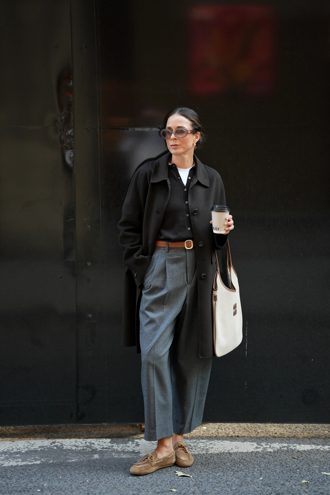 Relaxed Elegance: Loafers with Overcoat and Wide-Leg Trousers Relaxed Elegance: Loafers with Overcoat and Wide-Leg Trousers — Loafer Outfits 2027